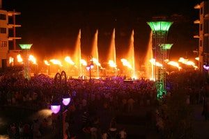 Branson Landing Fountain and Fire Show at night